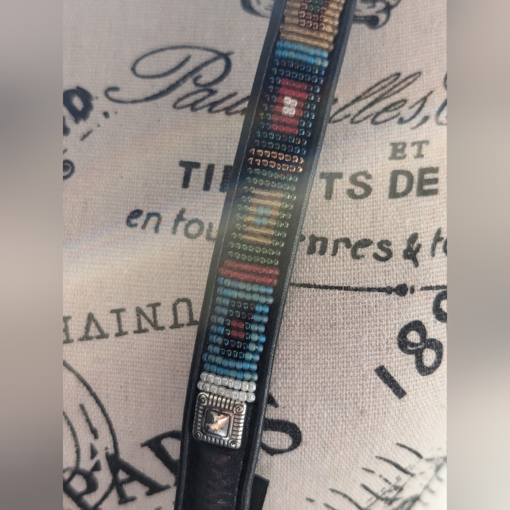 Vintage Brighton Women's Beaded Southwestern Leather Belt XL - Picture 4 of 6